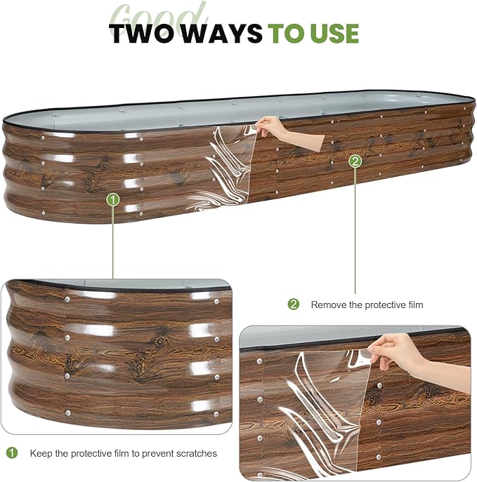 G GOOD GAIN Raised Garden Beds - 8x2x1ft Galvanized Planter Boxes Kit with Protective Tape &amp Gloves &amp Tools | Oval Metal Outdoor Raised Bed for Gardening Vegetables Fruits Flowers Herbs Gr