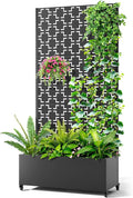Metal Raised Garden Bed with Trellis 2-in-1 Planter Box &amp Privacy Screen for Climbing Plants Outdoor Standing Flower Bed with Drainage Holes 35.4 L x 15.7 W x 70.1 H Black-Square