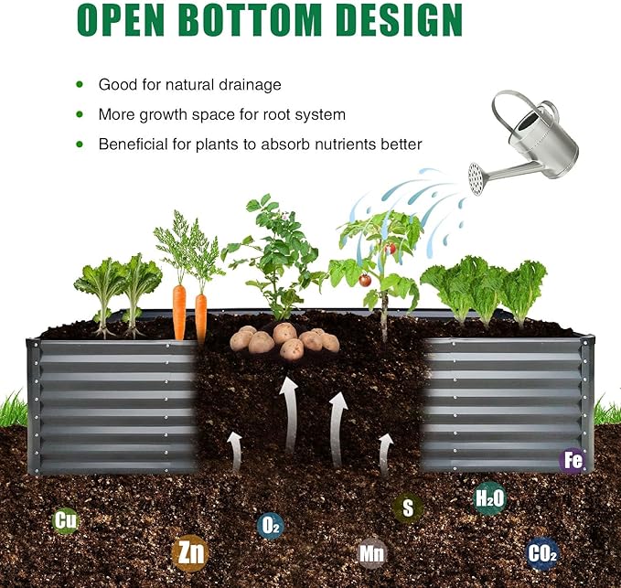 GrowHaus 8x4x2FT Galvanized Raised Garden Bed Planter Boxes Outdoor Large Metal Garden Beds for Planting Vegetables Flowers Herbs Rectangle Silver