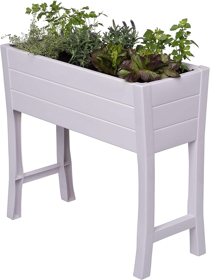 Nuvue Products 26020 36 L x 15 W x 32 H Polymer with Woodgrain Texture White Elevated Garden Box