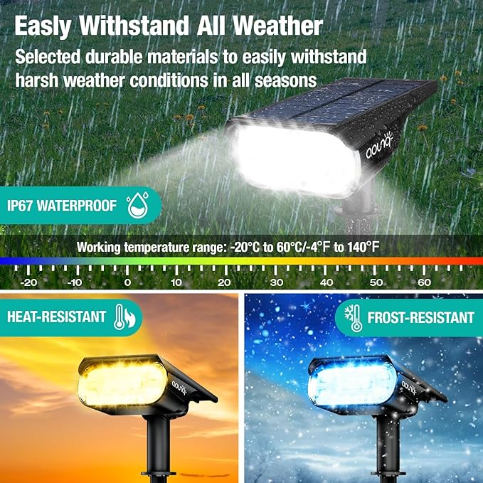 68 LEDs RGB Solar Spot Lights 1000 Lumens 9 Lighting Modes Color Changing Solar Outdoor Lights IP67 Waterproof 2-in-1 Landscape Garden Light for Yard Patio 4 Pack
