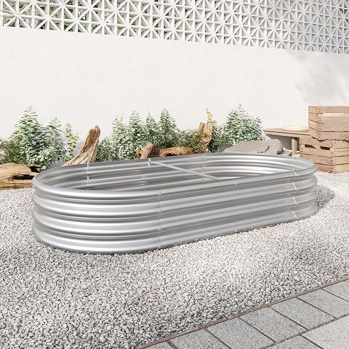 4x2x1ft Heavy Duty Metal Raised Garde Bed Kit Oval Large Metal Planter Boxes for Vegetables/Herbs/Flowers Galvanized Planter Raised Garden Beds for Outdoor with Reinforced Edges (1Pcs 4x2x1ft)