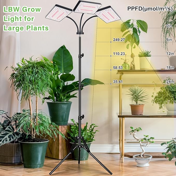 LBW Grow Lights for Indoor Plants with Stand 642 LEDs Full Spectrum Standing Grow Light Tall Floor Lamp with 3/6/12H Timer 6 Brightness 3 Modes 63 Adjustable Tripod