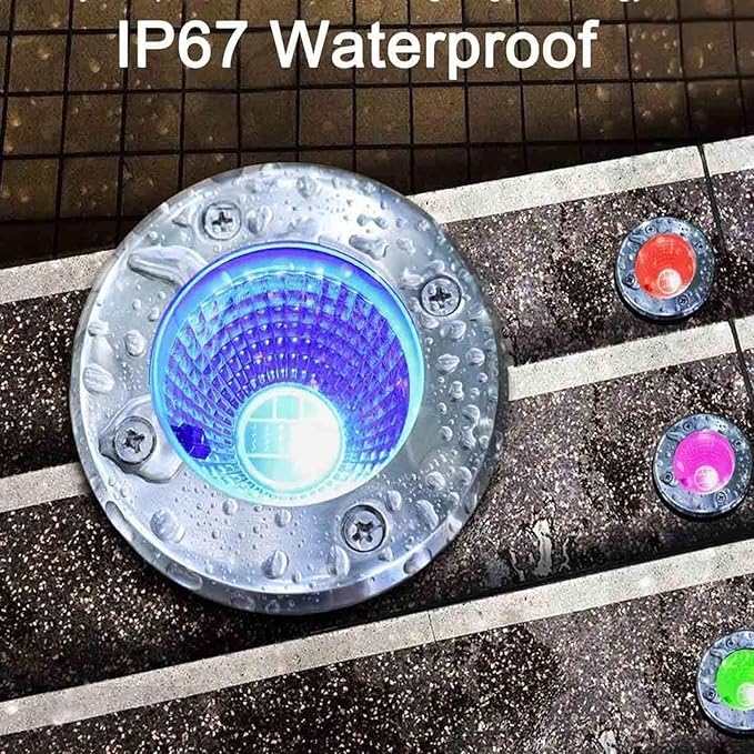 8PCS LED Landscape Lights - Outdoor COB Recessed Ground Spotlight 6W Color Changing Floor Light with Remote Control 12V-24V Stainless Steel Round Buried Garden Light(6W -12v)