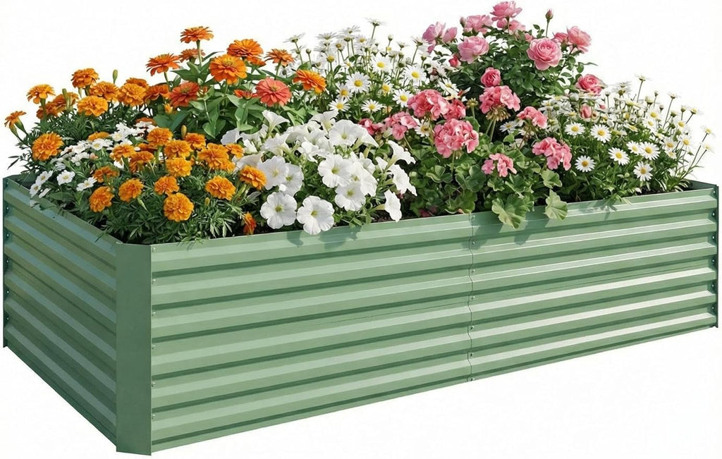 Galvanized Raised Garden Bed 8 x 4 x 2 Ft 24 Tall Metal Garden Boxes Rust-Resistant Raised Beds for Gardening Outdoor Planter Raised Beds for Flowers Herbs Vegetables Green