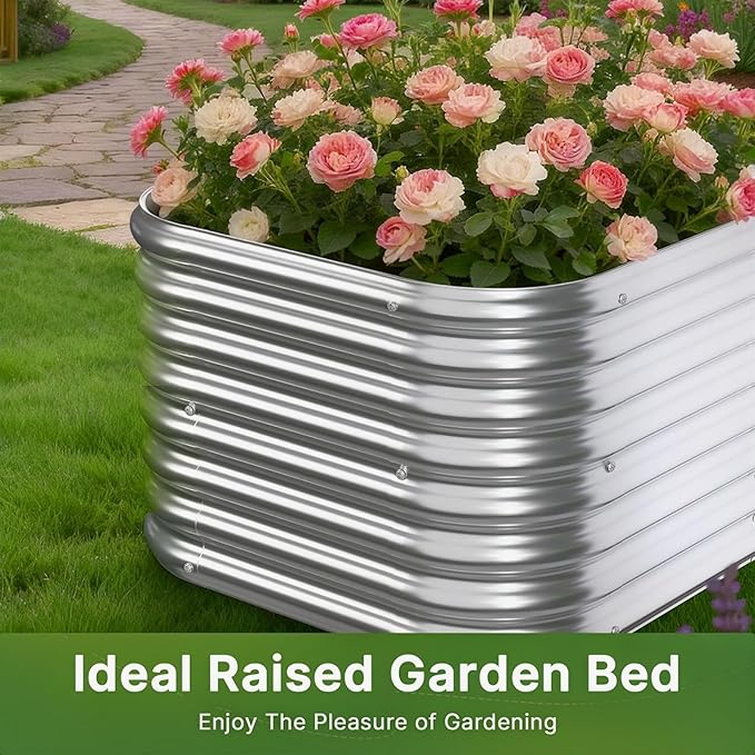 4 PCS Tall 2x2x1.5ft Galvanized Raised Garden Bed Outdoor Metal Garden Bed for Vegetables Above Ground Garden Box for Flower Steel Raised Beds for Gardening