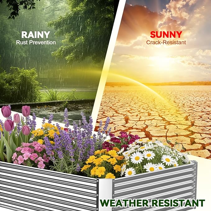 3 Pack Raised Beds for Gardening Corrugated Galvanized Steel Raised Garden Bed Outdoor Metal Above Ground Garden Bed for Vegetables and Flowers-4x2FT(Rectangular)