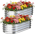 Galvanized Raised Garden Bed Outdoor 4x2x1ft(2Pack) Metal Heavy Duty Planter Boxes for Gardening Easy Assemble Small Oval Plant Container Kit for Vegetables Flowers Fruits Silver