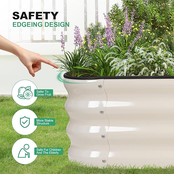 1MORE Raised Garden Bed - 4X2X1 Galvanized Planter Box for Outdoor Gardening and Planting Ideal for Vegetables and Plants.White-1Pcak