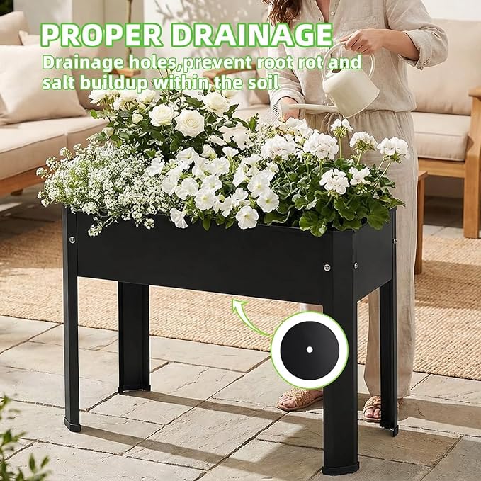 Compact Raised Garden Bed with Legs 24 x 11 x 18 in Small Metal Planter Box 5.9 in Soil Depth 100 lb Capacity Galvanized Steel Drainage Holes Anti-Rust for Patio Balcony &amp Deck