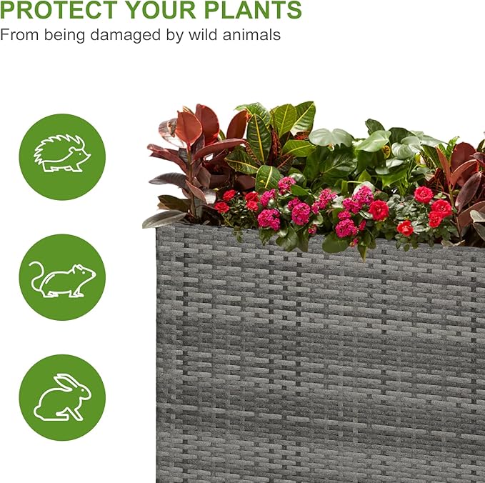 LEWIS&ampWAYNE Tall Planters for Outdoor Plants Handmade Wicker Large Rectangular Block Planter Box with Removable Liners Modern Planter for Indoor Outdoor Patio Deck - Gray