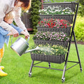 Suyncll Vertical Raised Garden Bed Planter Box 5 Tiers Vertical Garden Planter with Drainage System and 4 Hooks for Plants Vegetables Flowers (Black with Wheels)