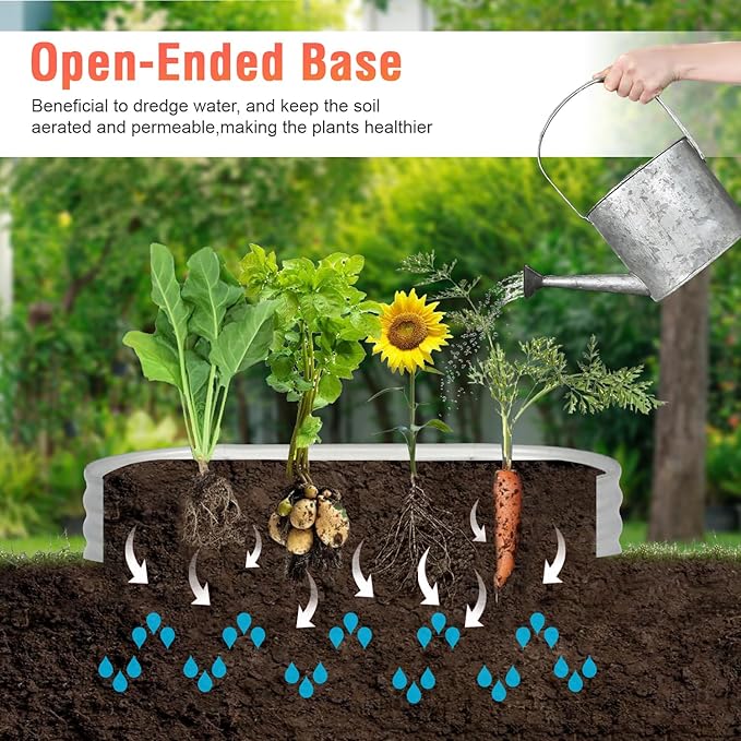 PayLessHere 6x3x1FT Galvanized Garden Bed Outdoor Elevated Raised Garden Bed Vegetables Flowers Garden Bed Galvanized Steel Garden Planter Box Oval Raised Bed Kit Silver
