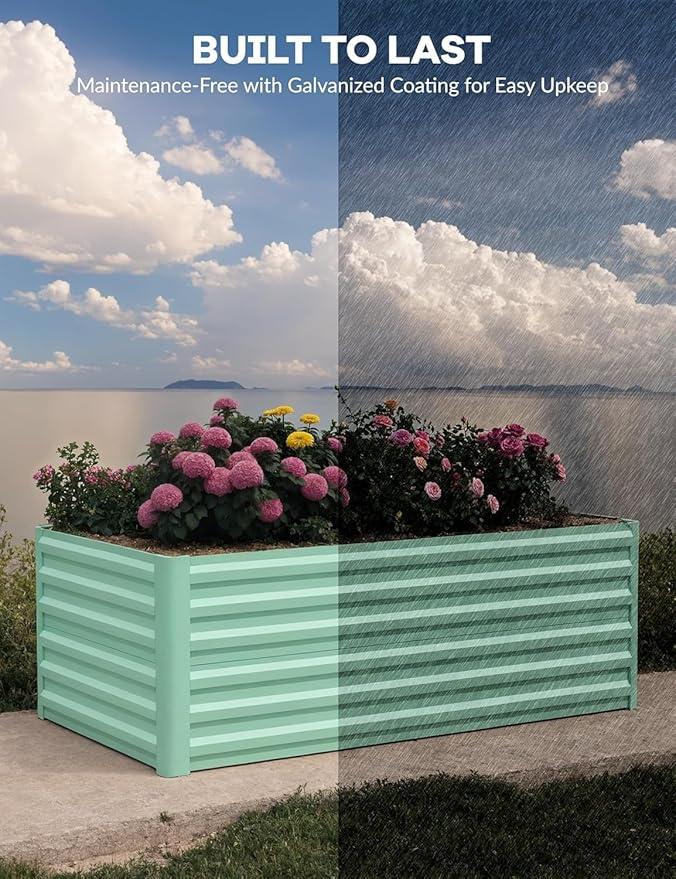2PCS Square Raised Garden Bed 8×4×2FT Color Steel Plate Outdoor Planter Box (Green)