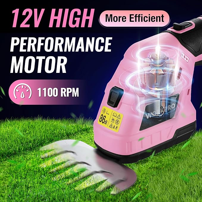 WORKPRO 7-Piece Pink Garden Tool Set Stainless Steel Gardening Tools with Wood Handle &amp 2 in 1 Handheld Hedge Trimmer