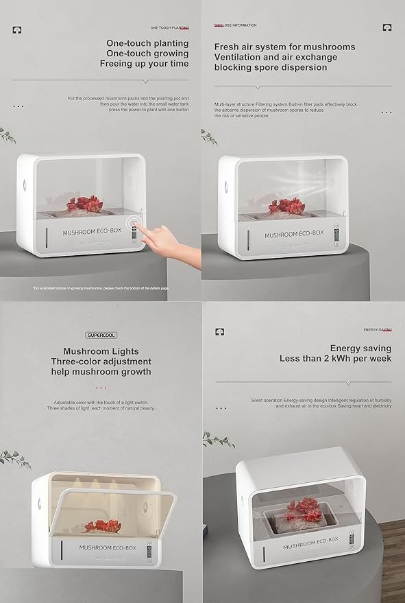 Mushroom Grow Kit with Automatic Humidification Exhaust System Grow Light and Temperature Display - Indoor Monotub for Fresh Air Mushroom Cultivation
