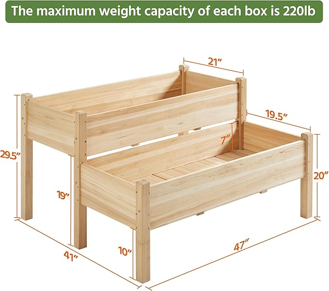 Yaheetech 47x41x30in Wooden Raised Garden Bed Horticulture Outdoor 2 Tiers Elevated Planter Grow Box for Herb with Legs &amp Drainage Holes