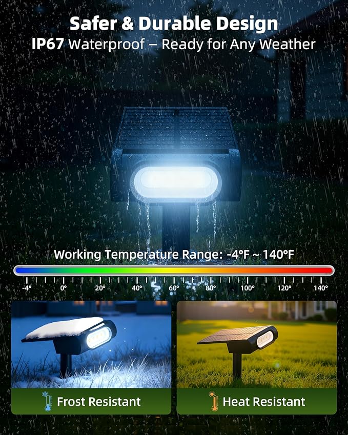 EZVALO Solar Spot Lights Outdoor IP67 Waterproof Adjustable Solar Landscape Lights 3 Lighting Modes Solar Spotlights for Outside Yard Garden Plant Trees Pathway Flag (Cool White-6Pack)