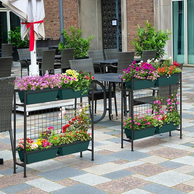 OYEAL Raised Garden Bed with Legs &amp &amp Trellis 32 Tall Vertical Herb Garden Planter Indoor Outdoor Elevated Flower Beds for Gardening Vegetables Herbs Patio Balcony Backyard Green