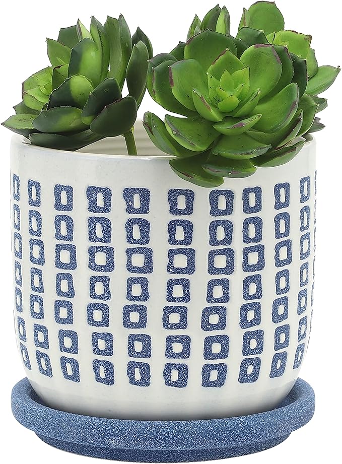 Generic 5 Tiny Squares Planter W Saucer Blue