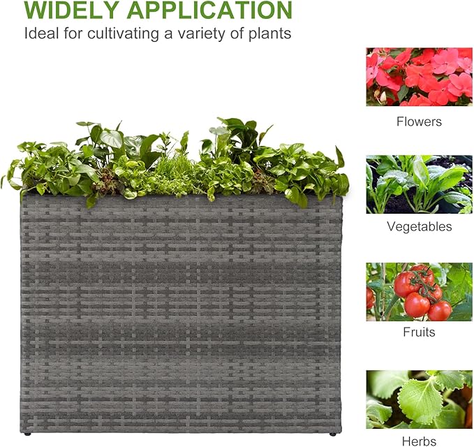 LEWIS&ampWAYNE Large Rectangular Block Planter Box Handmade Wicker Tall Planters for Outdoor Plants with Removable Liners Modern Planter for Indoor Outdoor Patio Deck - Gray 38''x11''x30''