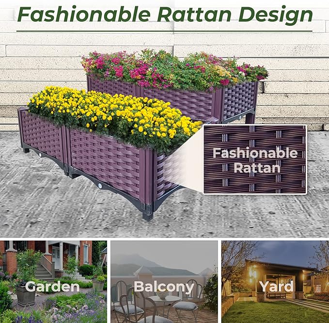 Doppy Plastic Raised Garden Bed Set of 4 Garden Bed Planter Kit for Outdoor Indoor Plants Elevated Garden Boxes Plant pots for Vegetables Standing Garden Container for Backyard Patio