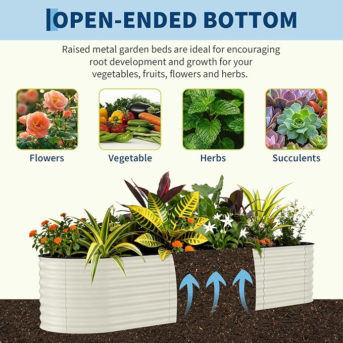 Garvee Galvanized Raised Garden Bed Outdoor 8x2x2 ft Metal Planter Box for Flowers Vegetables Rust-Resistant Raised Garden Beds for Gardening Easy Assembly Outdoor Garden Box &amp Planters Beige