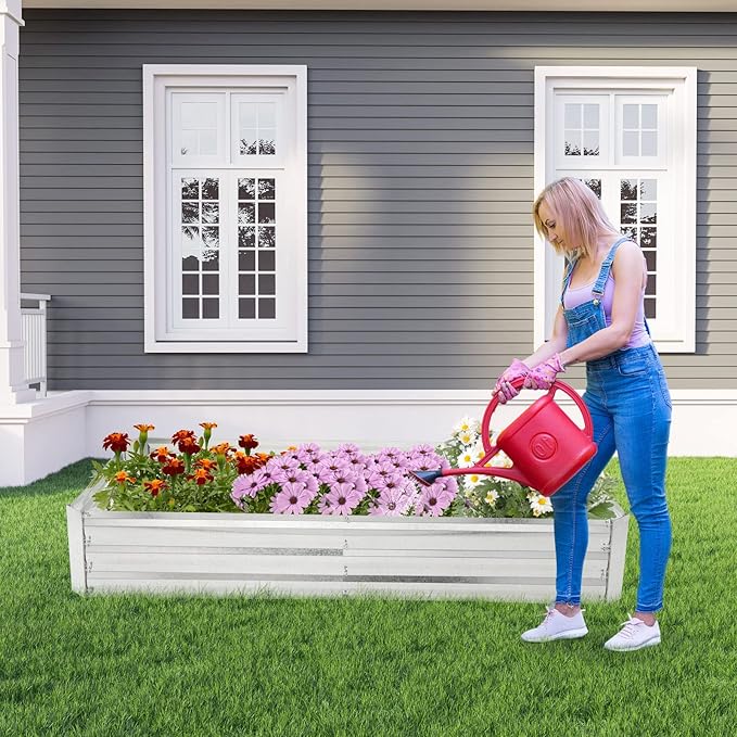 Giantex Galvanized Raised Garden Bed 6x3x1ft Large Metal Planter Box with Gloves Outdoor Bottomless Planter Raised Bed Kit for Vegetables Flowers Herbs Fruits Silver