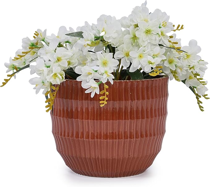 Handmade Solid Glaze Ceramic Planter Set of 4 791214 Inch Diameter Cotta with Horizontal Grooves for Herbs Succulents Outdoor Indoor Stairs Use Breathable Clay with Drainage Holes