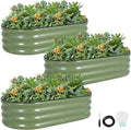 G GOOD GAIN Galvanized Metal Raised Garden Bed Kit - 4x2x1FT Outdoor Planter Box with Safety Edging and Gloves for Vegetables Fruits Flowers(Olive Green 3PC)