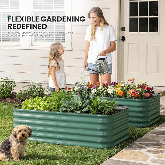 5×3×1.4FT Galvanized Raised Garden Bed Outdoor Metal Raised Garden Bed Kit Large Planter Raised Beds 4 In1 Modular Raised Planter Box OutdoorRaised Beds for Gardening for Vegetables Flowers Herbs