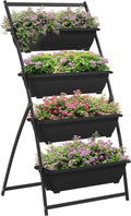 Raised Garden Bed 4 Tier Vertical Garden Planter Set 4 Outdoor Planter Boxes with Stand Self Draining Design Elevated Garden for Vegetable Flowers &amp Herbs Black