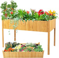 Raised Garden Bed - 2-Tier Elevated Planter Box for Herbs Vegetables Succulents &amp Flowers | 48x25x30 Inch Standing Growing Bed | Outdoor/Indoor Bamboo Planter