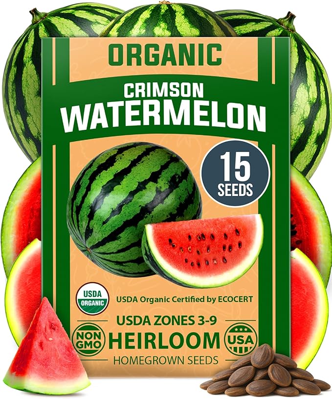 HOME GROWN 𝗨𝗦𝗔 𝗣𝗥𝗘𝗠𝗜𝗨𝗠 𝗢𝗥𝗚𝗔𝗡𝗜𝗖 Watermelon Vegetable Seeds 15 &amp Golden Bantam Corn 100 &amp Contender Bush Bean 28 &amp Sunflower 520