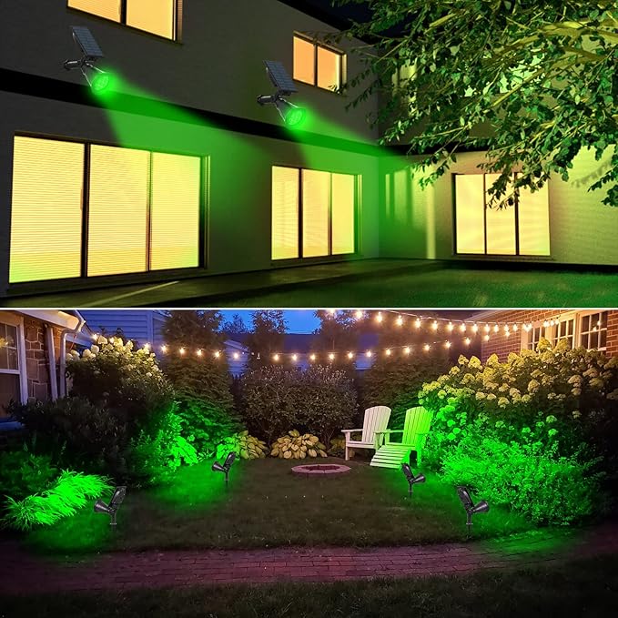 T-SUNUS 8 Pack Green Blue Solar Landscape Spotlight Solar Lights IP65 Waterproof 4 LED Wall Light Auto-on/Off Security Light Landscape Light for TreePatioYardGardenDrivewayPool Area