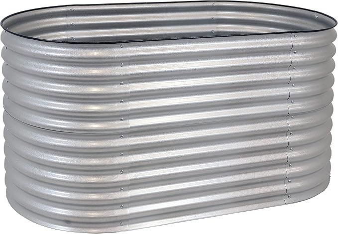 Sunnydaze Stackable Galvalume Steel Raised Garden Bed - 62.5 Oval Silver
