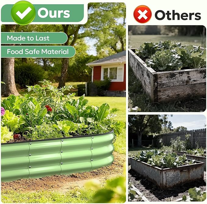 Raised Garden Bed 6×3×1 FT Galvanized Raised Planter Box Oval Vegetable Planting Container with Safety Edge Trim Fruit Green for Backyard Fence Line Side Yard Family Gardening