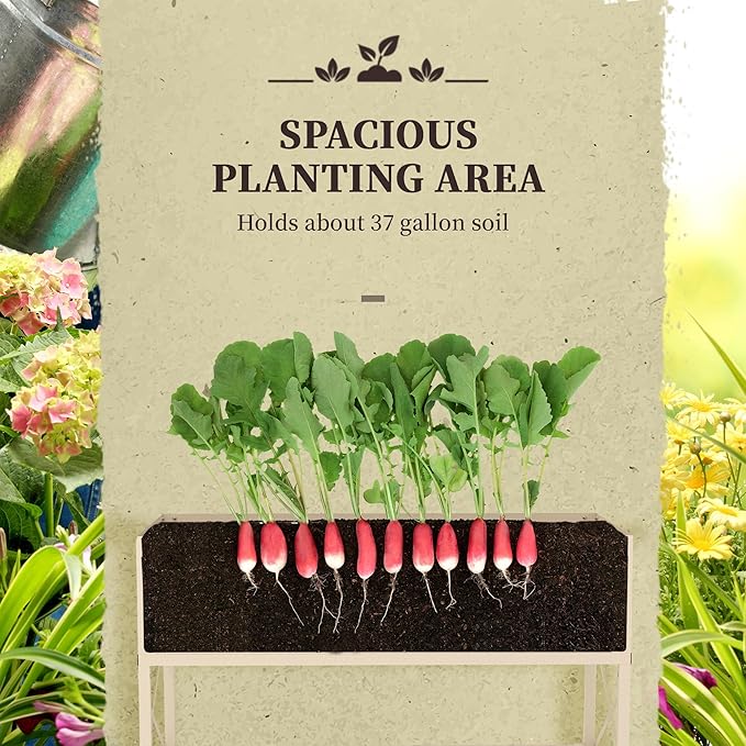 Raised Garden Bed with Galvanized Steel Frame Storage Shelf and Bed Liner Elevated Planter Box with Legs for Vegetables Flowers Herbs Cream