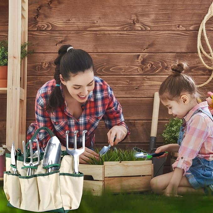 Gardening Tool Set 13Pcs Aluminum Alloy Gardening Hand Tools with Large Garden Bag Durable Outdoor Hand Tools Gardening Kit with Ergonomic Handle Gifts for Women Men