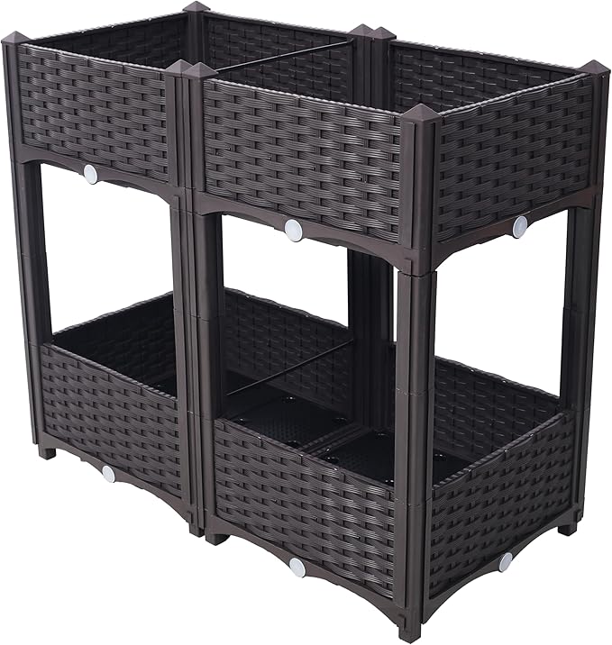 Planter Raised Garden Bed Plastic Elevated Planter Garden Box with Drainage Plug Outdoor Standing Planter Beds Gardening Kit 31.5 L X 15.7 D X x27.7 H (Brown Style 2-2)