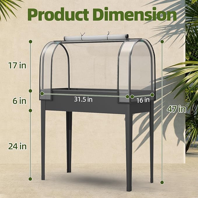 Raised Garden Bed with Cover and Legs Large Metal Elevated Growing Planter Box for Outdoor Vegetables and Flowers Black