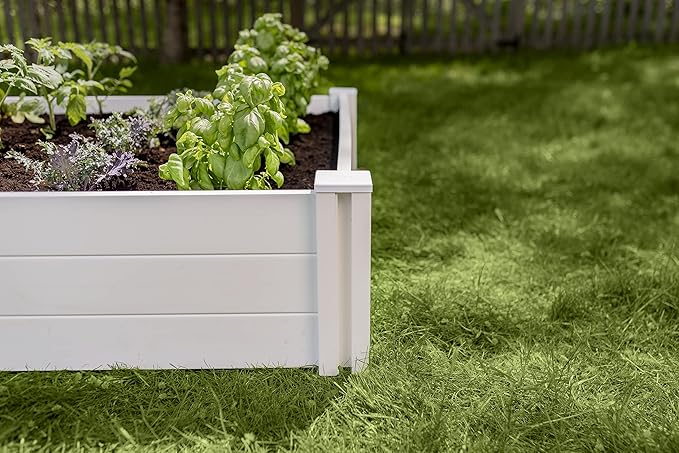 Vita Classic 4 Foot x 4 Foot x 11 inch White Vinyl Raised Modular Garden Bed White PVC BPA and Pthalate Free VT17108