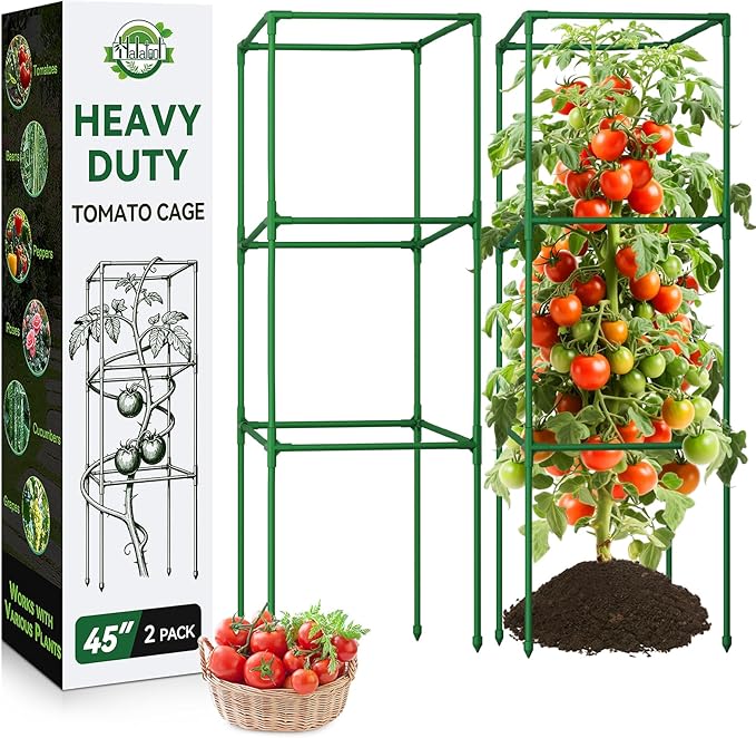 Halatool Heavy Duty Tomato Cages for Garden 45 Inch Metal Square Tomatoes CageAdjustable Folding Tomato Trellis for Climbing Plants Vegetables Flowers Fruits2 Pack
