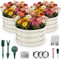 SHALL 8PC Galvanized Raised Garden Bed Kit 3Pc 2x2x1ft Round Planter Boxes Outdoor W/Mini Seed Spreader Disk Seeder 2X Seeding Transplanters Protective Gloves for Flowers Fruits Vegetables Herbs