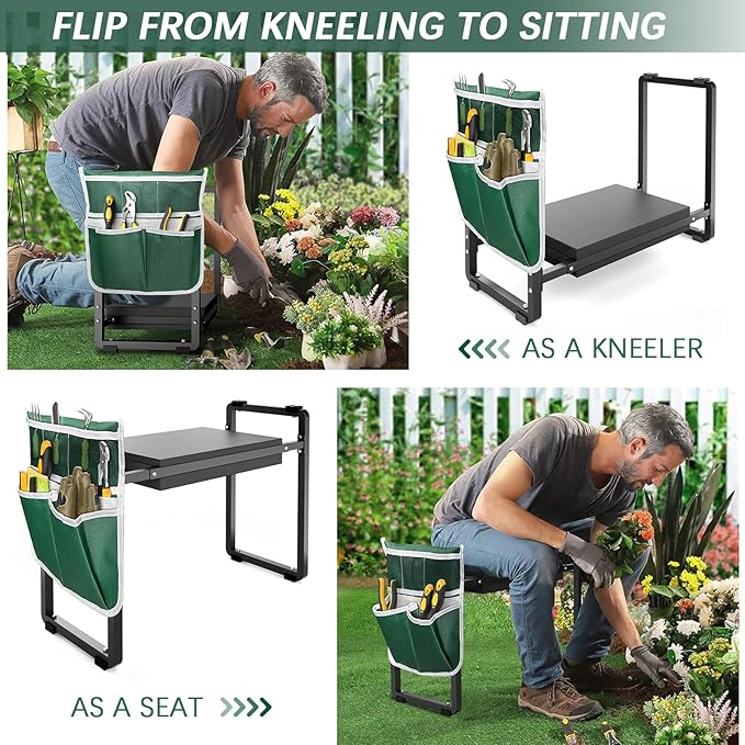 FLINTER Garden Kneeler and Seat 10.2 Wider Heavy Duty Thick Gardening Bench for Kneeling and Seat - Multifunctional Kneeler Bench Gardening Gifts for Women Seniors Grandparents Black