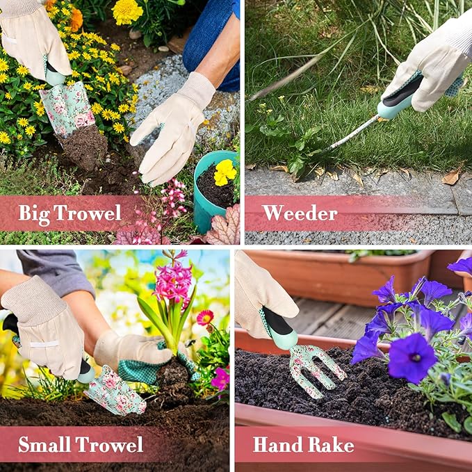 Garden Tools Set Carsolt 11 Pcs Heavy Duty Floral Gardening Tools Kit with Non-Slip Rubber Handle Special Gardening Gifts for Women Birthday Box