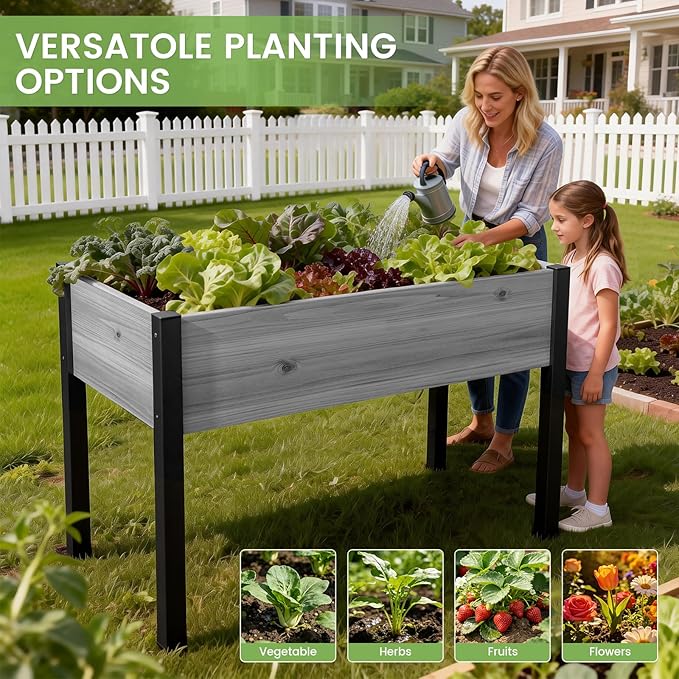 DoCred Raised Garden Bed 45.7 x 22.8 x 31.5 Large Elevated Wooden Horticulture Planter Box with Metal Legs Standing Growing Bed Planter for Gardening Balcony Backyard Patio