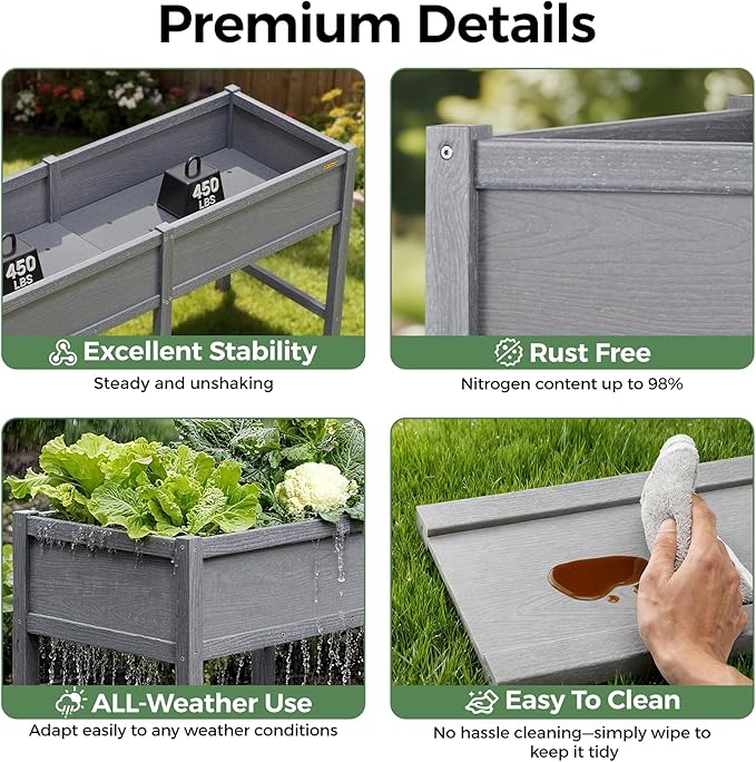 TT Nature HDPE Raised Garden Bed with Legs 58x20x30 inch Outdoor Elevated Planter Box for Vegetables Herbs &amp Flowers Weather-Resistant Raised Garden Beds for Patio Balcony &amp Backyard Garde