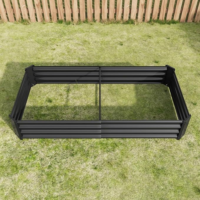 7.6x3.7x0.98FT Metal Raised Bed for Outdoor Flower Planters Vegetables Herb Galvanized Raised Garden Bed Kit Rectangular Large Metal Deep Root Planters with An Open Bottom (Black with 6x3x1ft)