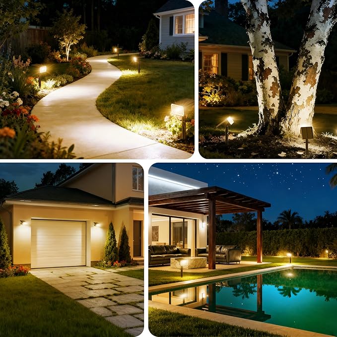 Solar Spot Lights Outdoor Waterproof IP65 [4 Pack/100 LED/4 Modes] Solar Landscape Spotlights Auto On/Off High Lumens Spot Lights for Outside Yard Garden Pathway(Warm White)